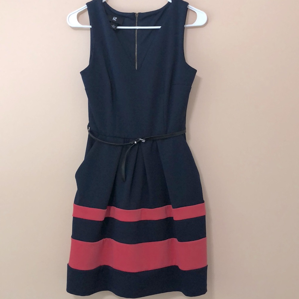 Pleated front side pocket dress